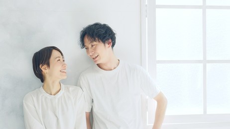 asian couple in a white room. refreshing lifestyle.