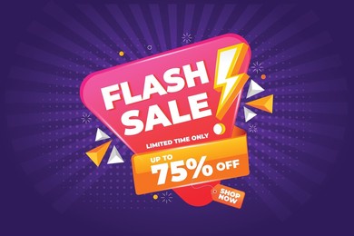 modern realistic 3d colorful flash sale banner with flat discount abstract vector illustration background template