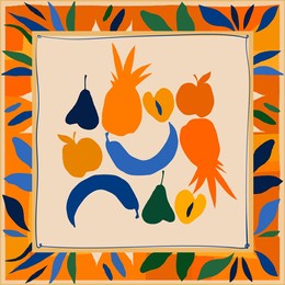 scarf modern design with colorful cute fruits illustration. cartoon abstract style design.