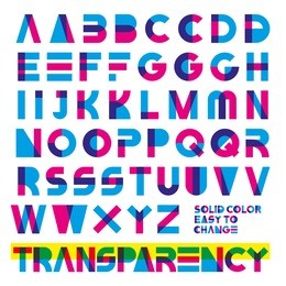 typeset in primary colors transparency. solid colors easy to change.