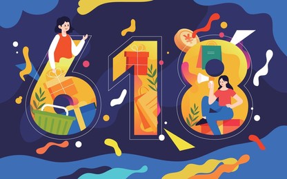 girl is shopping with a lot of shopping bags, various goods and gift boxes in the background, vector illustration