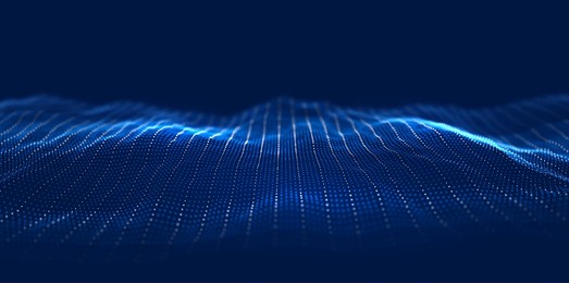 abstract blue and white particle background. flow wave with dot landscape. digital data structure. future mesh or sound grid. pattern point visualization. technology vector illustration.