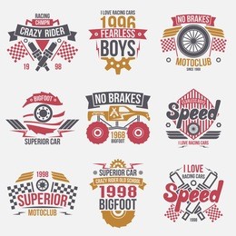 emblems retro vintage race and super cars. graphic design for t-shirt. color print on white background