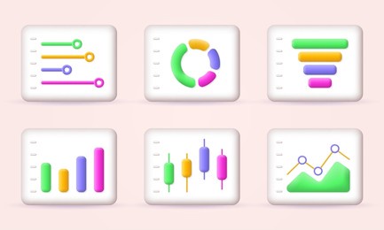 3d chart, graph, diagram icon set. business presentation graphic design. finance data, report, analysis template. infographic concept. vector illustration.