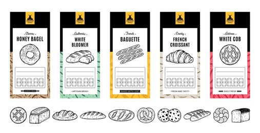 set of bakery price tags. bread labels and packaging design templates. vector bakery illustrations and patterns