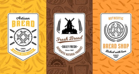 bread labels, logo and packaging design templates for baked goods, bakery branding and identity. vector bakery illustrations and patterns