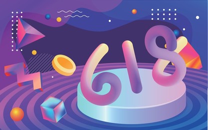 618 shopping festival background, stage set, big sale abstract colorful background, vector illustration