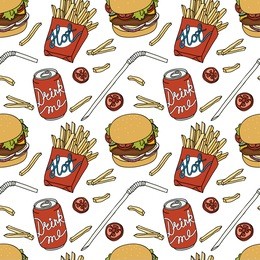 hand drawn fast food doodle pattern
