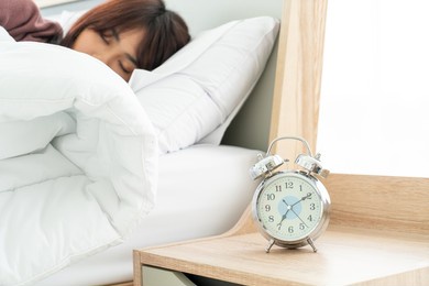 beautiful asian women on bed and waking up in the morning