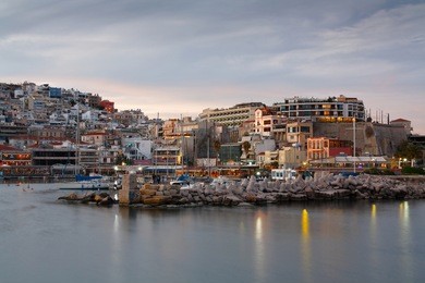 evening scenery in the mikrolimano marina, piraeus, athens.