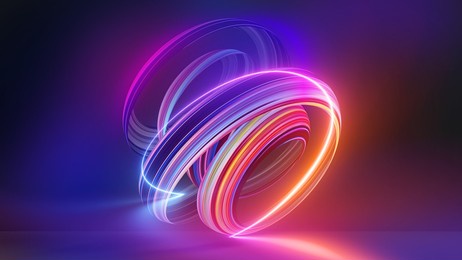 3d render, colorful background with abstract shape glowing in ultraviolet spectrum, curvy neon lines. futuristic energy concept