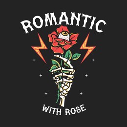 romantic hand skull with rose vector illustration