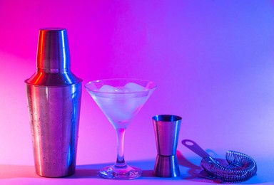 bar tools in trendy neon light
