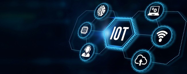 internet of things - iot concept. businessman offer iot products and solutions. internet, business, technology and network concept. 3d illustration.
