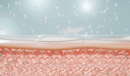 cosmetic skin solutions. water and vitamin drop on skin cell. serum through the skin layer and reduce up saggy skin of human cell. 3d rendering.  