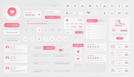 shop application interface. collection of graphic elements for website design, interface development and templates. online market. cartoon flat vector illustrations isolated on white background