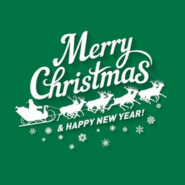 raster version. hand drawn lettering of merry christmas badge with happy new year wish. calligraphic style of writing letters on green
