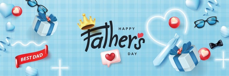happy father's day greeting card with father's day calligraphy and gift item for dad