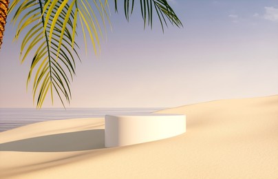 natural summer beach scene with a podium for product display. 3d rendering.