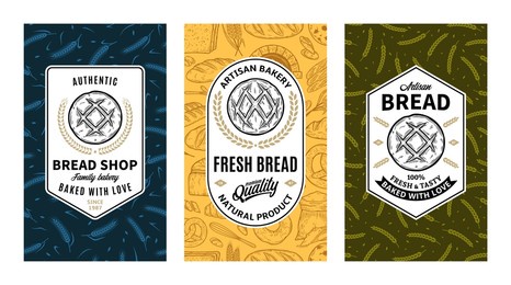 bread labels in modern style. bread logo and packaging design templates for baked goods, bakery branding and identity. vector bakery illustrations and patterns