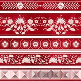 seamless vector set of five borders. ornament in chinese style. elegant floral design. imitation of chinese porcelain painting. red watercolor background. hand drawing.