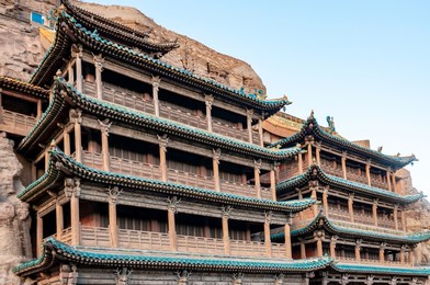 hanging temple at yungang grottoes in datong, shanxi, china
