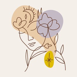 one line drawing girl linear logo or icon art boho sacred magic woman mystical symbol flat holistic healing meditation reiki new age esoteric concept modern abstract silhouette