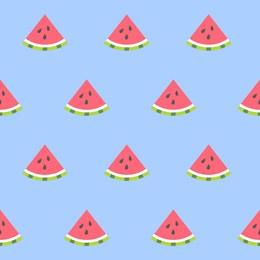 seamless symmetric pattern with pieces of watermelon on a blue background. fruity summer pattern. vector illustration
