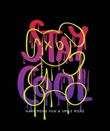 stay cool graffiti street style slogan text with grunge neon teddy bear drawing. vector illustration design for fashion graphics, t shirt prints.