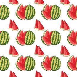 pattern with the image of a whole watermelon and pieces. vector illustration