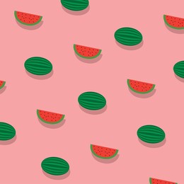 fresh fruits pattern with watermelon slices on pink background