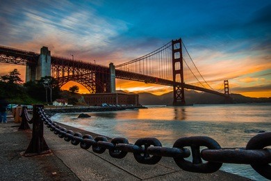 burning sky over golden gate bridge