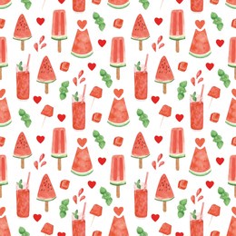 watercolor watermelon seamless pattern, summer ripe fruit. watermelon party
