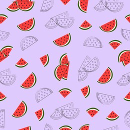 watermelon slices seamless pattern on lilac background. vector illustration