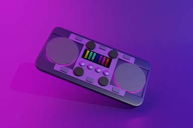 3d dj mixer audio music show in a nightclub for entertainment with equipment sound disco for fun with neon light blue, purple on the background. 3d rendering illustration