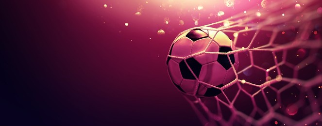 soccer ball hitting the net with glitter effect. football championship