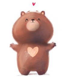 cute cartoon little bear character with heart
