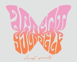 vintage romantic gradient butterfly illustration with accept yourself slogan print for graphic tee t shirt or poster sticker - vector
