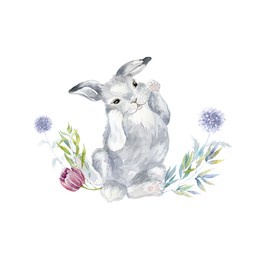 watercolor bunny. easter card. poster for children room.