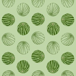watermelons seamless pattern on a light green background. vector illustration