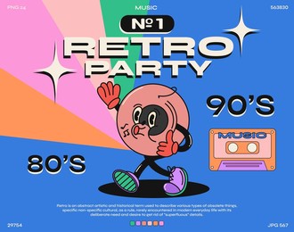 funny cartoon character. fashion poster. vector illustration of a vinyl record and a retro cassette in the style of 90s music. set of comic elements in trendy retro cartoon style.