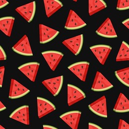 watermelons slice seamless pattern on black background. vector