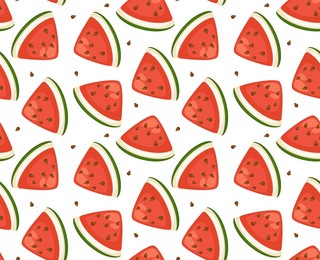 organic and natural products, watermelon slices with seeds. tasty dessert, farm grown ripe berry nourishment and eating healthy meal. background or print, seamless pattern. vector in flat style