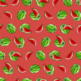 vector seamless pattern, watermelon in watercolor style with black contour