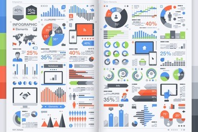 set of flat devices with infographic elements 