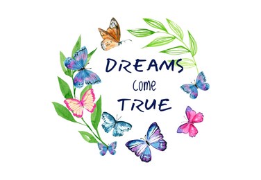 romantic cute butterflies illustration print  with positive quotes. inspirational quote slogan text and butterfly