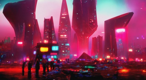 cyberpunk industrial abstract future wallpaper. futuristic concept. pink evening urban landscape. 3d illustration.