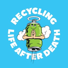 soda can or beer aluminium can recycling concept. waste recycling ecology poster.  comic style vector illustration.
