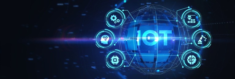 internet of things - iot concept. businessman offer iot products and solutions. 3d illustration