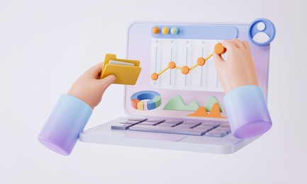 3d rendering of hand and laptop.
